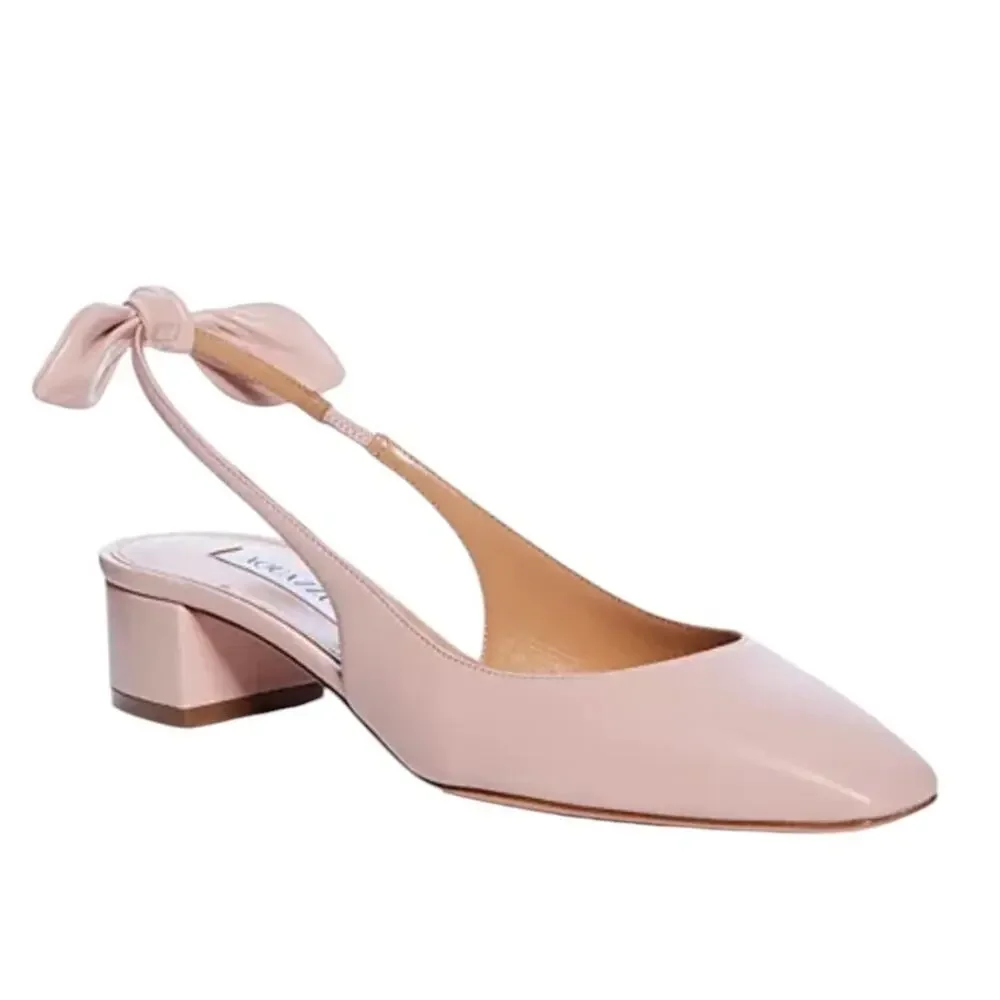 Aquazzura Very Bow-Tie Leather Slingback Pumps Petal Low Heel NEW EU 36.5 US 6.5